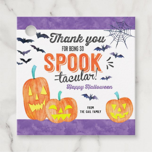 Étiquettes Cadeau Balise de traitement d'Halloween en aquarelle Favo (Devant)