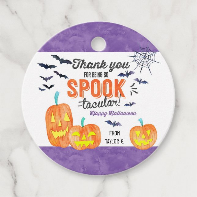 Étiquettes Cadeau Balise de traitement d'Halloween en aquarelle Favo (Devant)