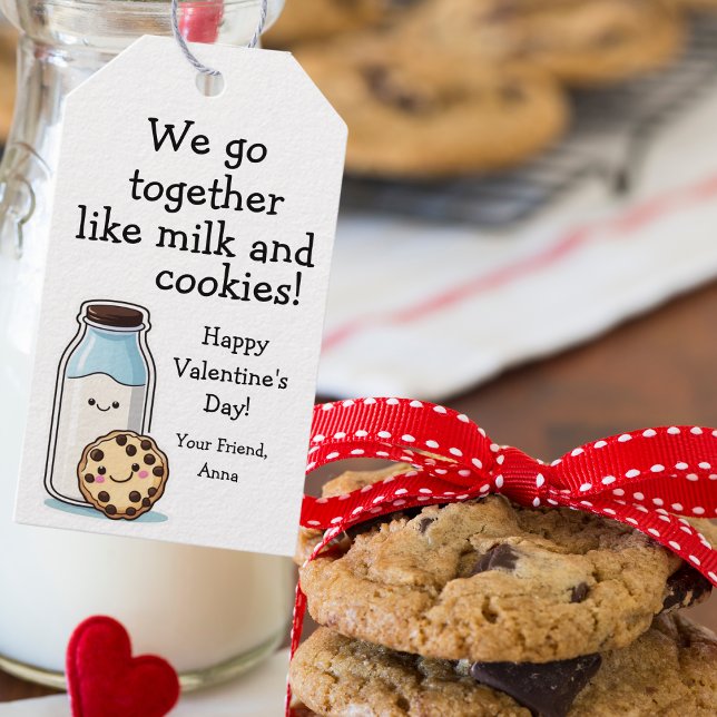 Étiquettes-cadeau Balise de traitement Valentine "Milk and Cookies" (Créateur téléchargé)