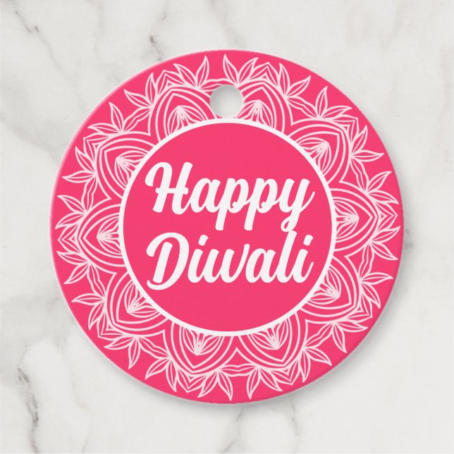 Étiquettes Cadeau Balise de voeux Diwali Rose Rangoli (Devant)