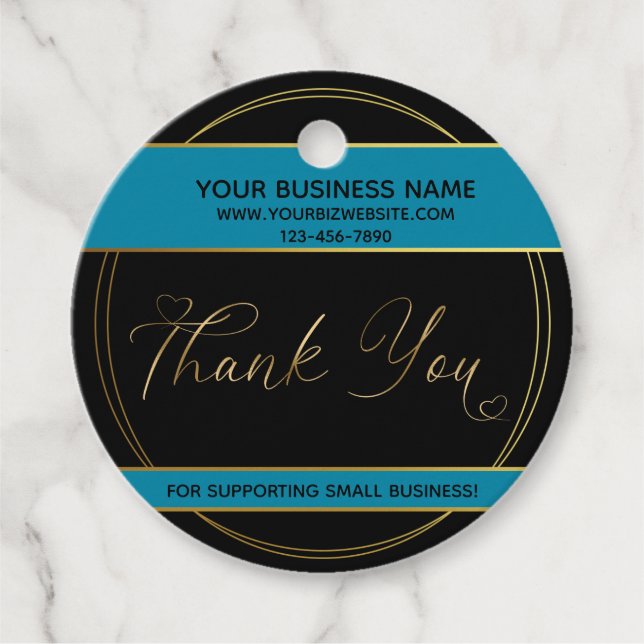 Étiquettes Cadeau Balise d'entreprise Gold & Black Merci (Devant)