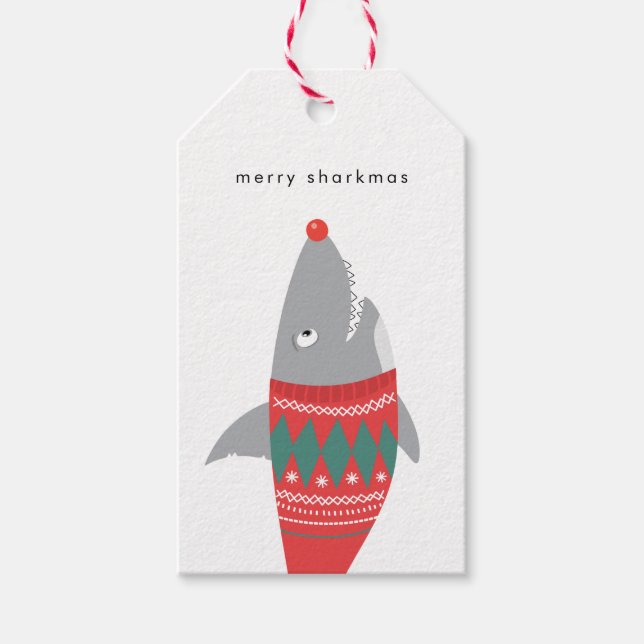 Étiquettes-cadeau Balise Drôle de cadeau de requin de Noël (Devant)