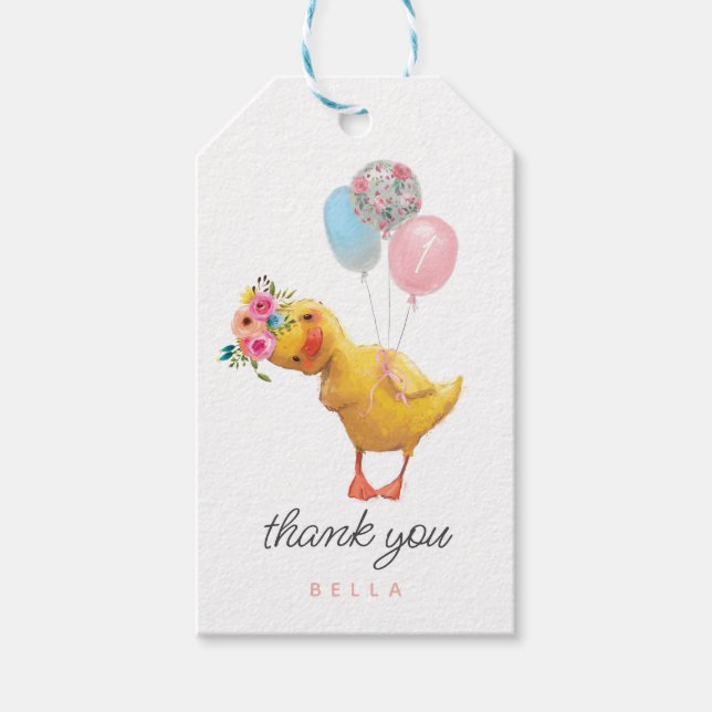 Étiquettes-cadeau Balise Duck Gift, Floral Duckling Anniversaire Fav (Devant)