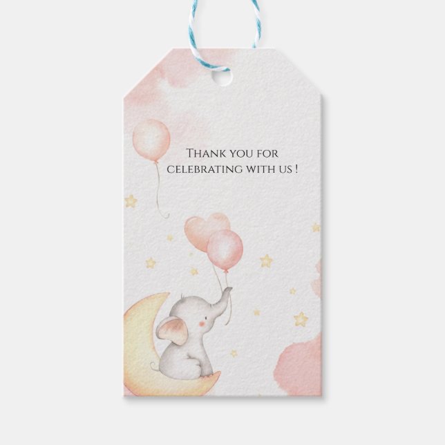 Étiquettes-cadeau Balise Eléphant rose (Devant)