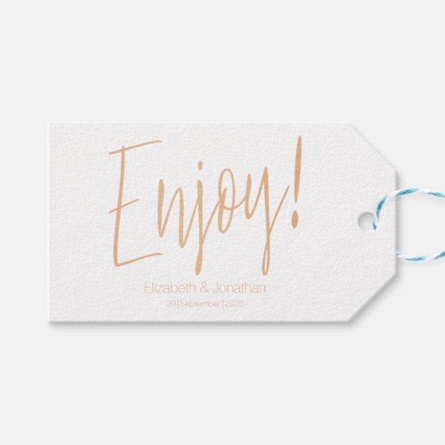 Étiquettes-cadeau Balise "Enjoy" Rose Gold Calligraphy Wedding Favor (Devant (Horizontal))