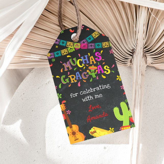Étiquettes-cadeau Balise Fête mexicaine Confetti Merci (Créateur téléchargé)