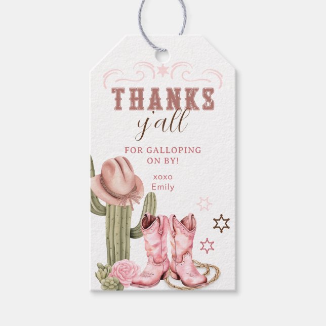 Étiquettes-cadeau Balise Fille Boots Rose Western Favor (Devant)