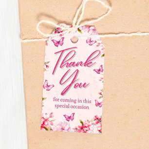 Étiquettes-cadeau Balise Fille Fleur Papillon Rose Anniversaire Favo