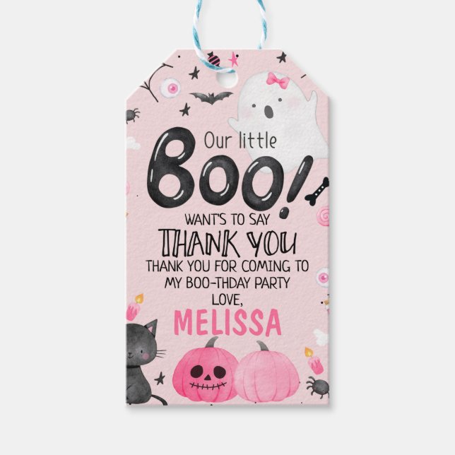 Étiquettes-cadeau Balise Fille Petit Boo Halloween Anniversaire Merc (Devant)