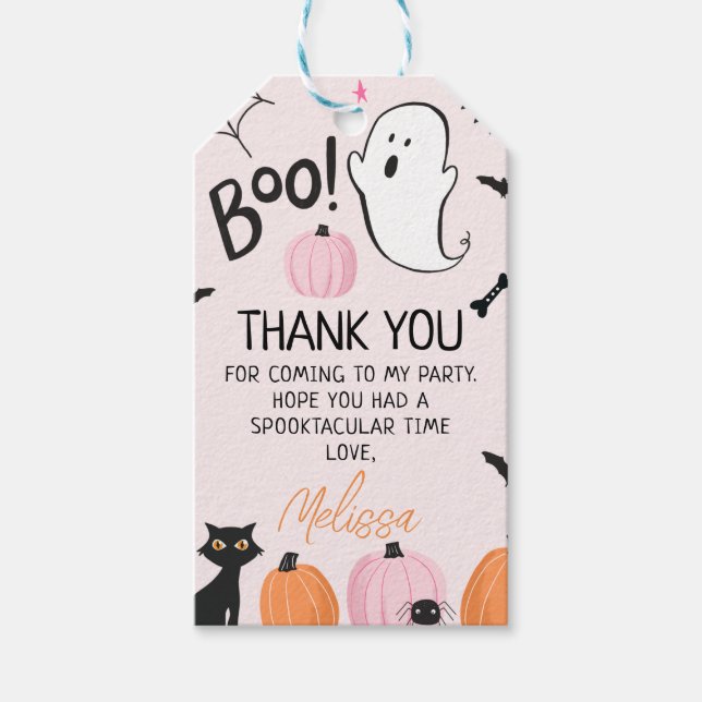 Étiquettes-cadeau Balise Filles Boo rose Halloween Merci d'anniversa (Devant)