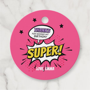 Étiquettes Cadeau Balise Girl Superhero Favor, Merci Superhero Balis