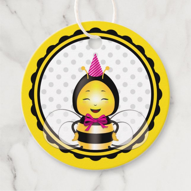 Étiquettes Cadeau Balise Happy Bee Circle pour fille (Devant)