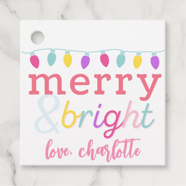 Étiquettes Cadeau Balise Joyeux & Enfants Luminaires de Noël Favoris (Devant)