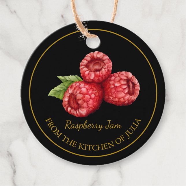 Étiquettes Cadeau Balise l Noir simple confiture de framboise maison (Devant)