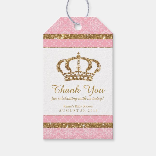 Étiquettes-cadeau Balise Little Princess Royal Pink Gold Favour (Devant)