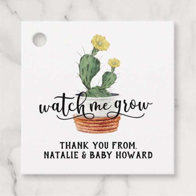 Étiquettes Cadeau Balise Me Regarder Croissance Succulente Douche Fa (Devant)