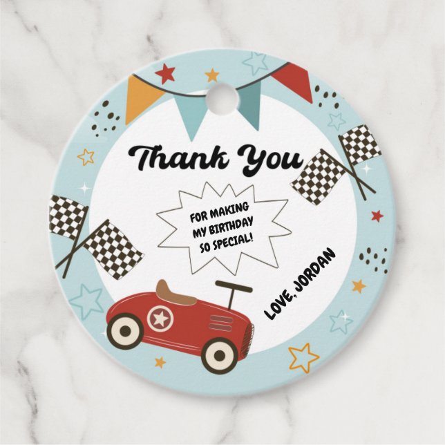 Étiquettes Cadeau Balise Merci Cercle de voiture de course (Devant)