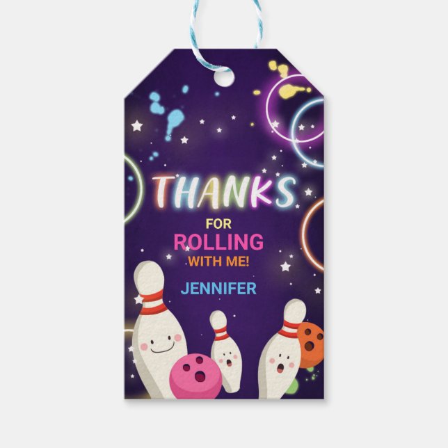 Étiquettes-cadeau Balise Merci d'anniversaire de la fête de Bowling (Devant)