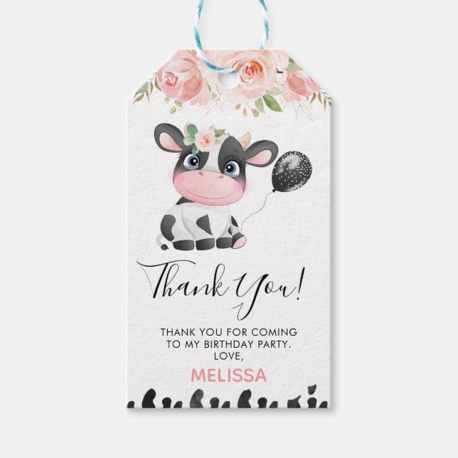Étiquettes-cadeau Balise Merci d'anniversaire de naissance de vache  (Devant)