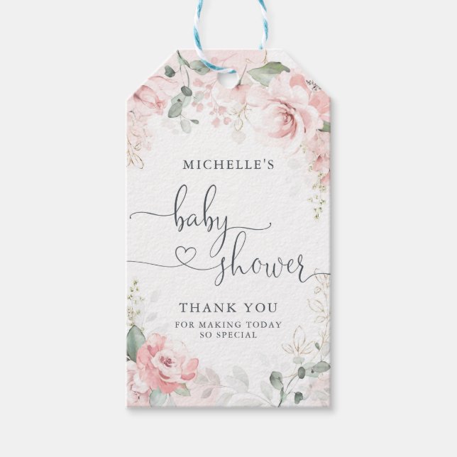 Étiquettes-cadeau Balise Merci de Baby shower de jardin rose (Devant)