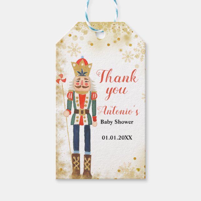 Étiquettes-cadeau Balise Merci de Baby shower d'hiver Nutcracker (Devant)