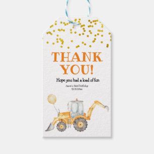 Étiquettes-cadeau Balise Merci de camion de construction jaune