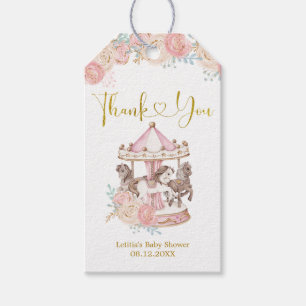 Étiquettes-cadeau Balise Merci de carrousel magique rose et or
