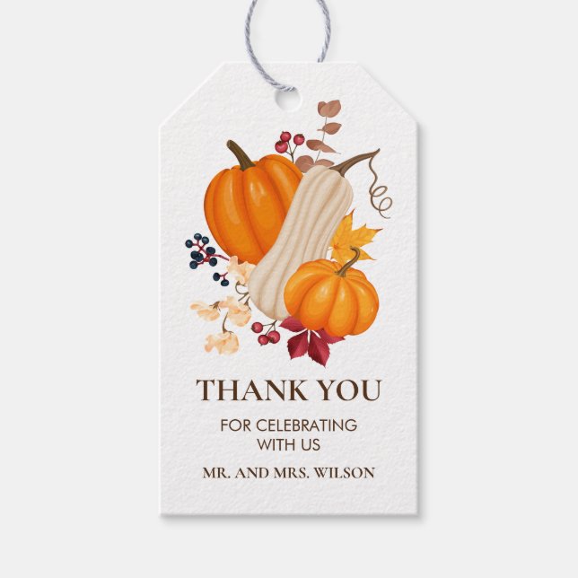 Étiquettes-cadeau Balise Merci Mariage Citrouille d'automne (Devant)