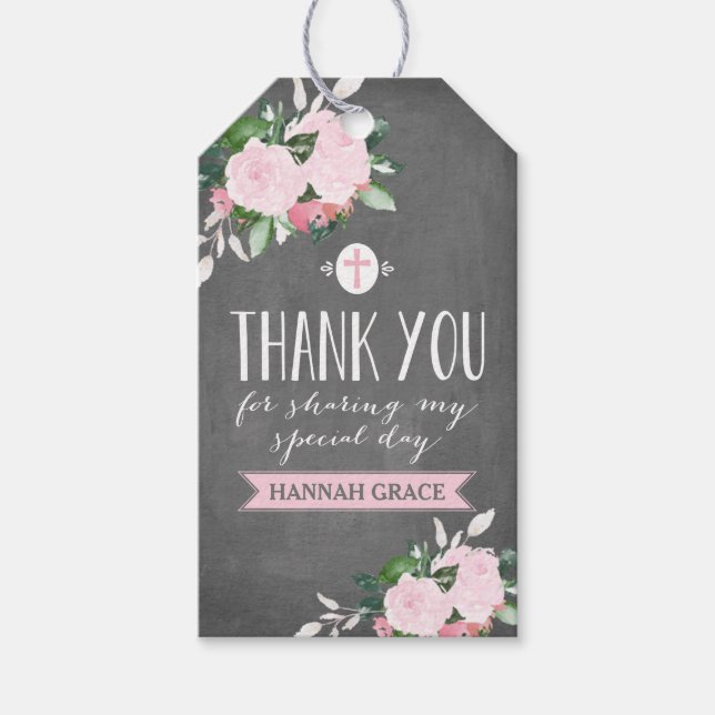 Étiquettes-cadeau Balise Merci religieux Fleurs florales (Devant)