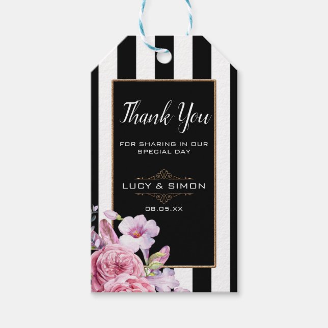 Étiquettes-cadeau Balise Merci Roses et Grilles roses (Devant)