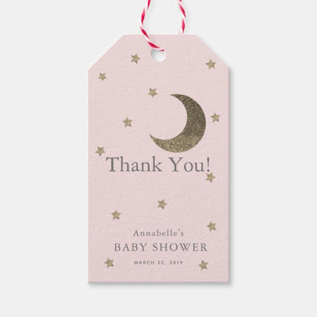 Étiquettes-cadeau Balise Moon & Stars Baby shower rose Merci GIft (Devant)