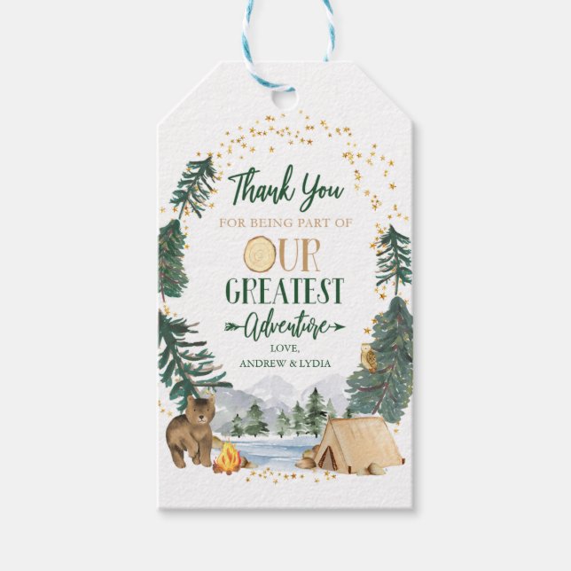 Étiquettes-cadeau Balise Notre plus grand Baby shower d'aventure Fav (Devant)