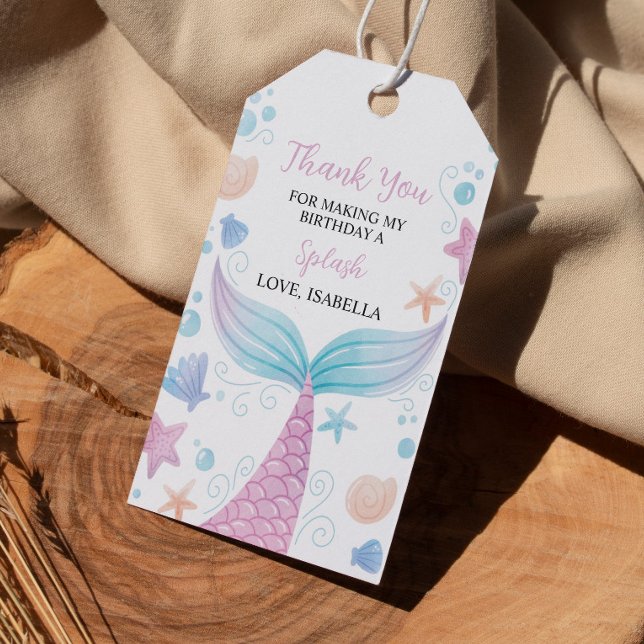 Étiquettes-cadeau Balise Pastel Mermaid Merci de fête d'anniversaire (Créateur téléchargé)
