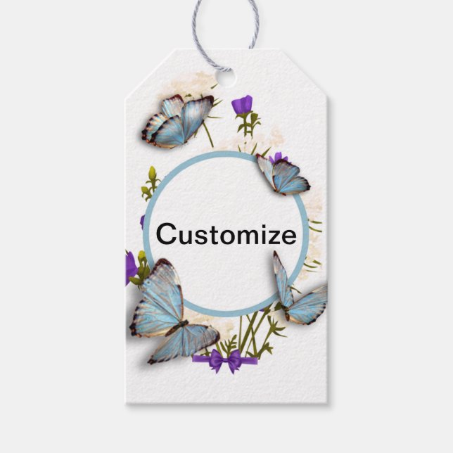 Étiquettes-cadeau Balise personnalisée Sky Blue Butterflies (Devant)