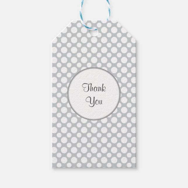 Étiquettes-cadeau Balise Pois blancs sur Merci personnalisé gris (Devant)