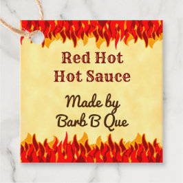 Étiquettes Cadeau Balise Red Flames Custom Retro BBQ Hot Sauce