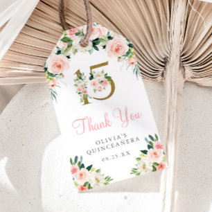 Étiquettes-cadeau Balise rose Floral Quinceañera Favor Merci Mis 15