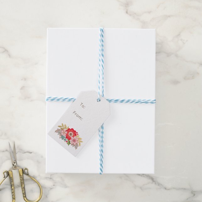 Étiquettes-cadeau Balise rouge stylish Floral Christmas Gift (Avec de laficelle)