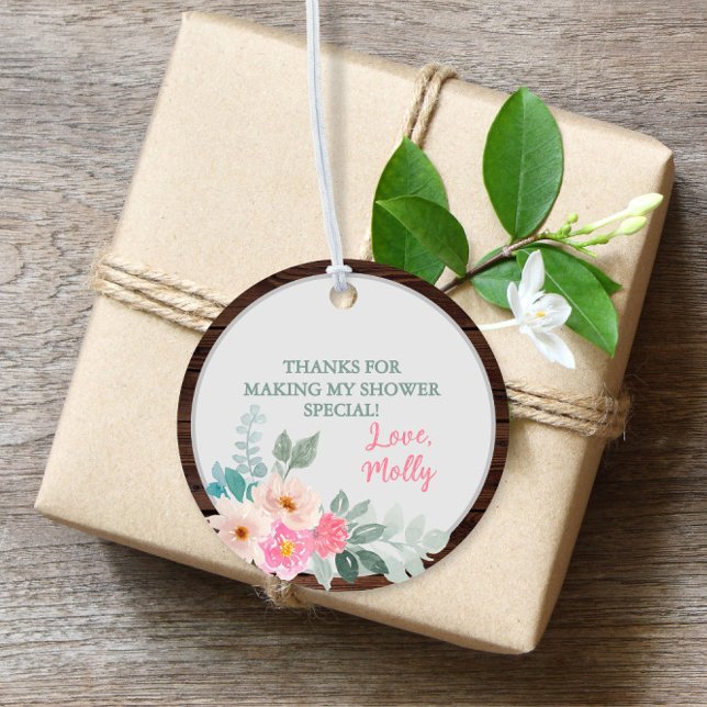 Étiquettes Cadeau Balise Rustique Floral Baby shower Round Party Fav (Créateur téléchargé)