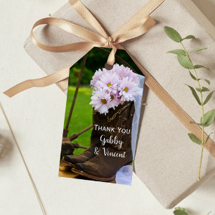 Étiquettes-cadeau Balise Rustique Rose Daisies Cowboy Boots Wedding 