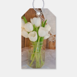 Étiquettes-cadeau Balise Rustique Tulipes blanches dans Mason Jar We