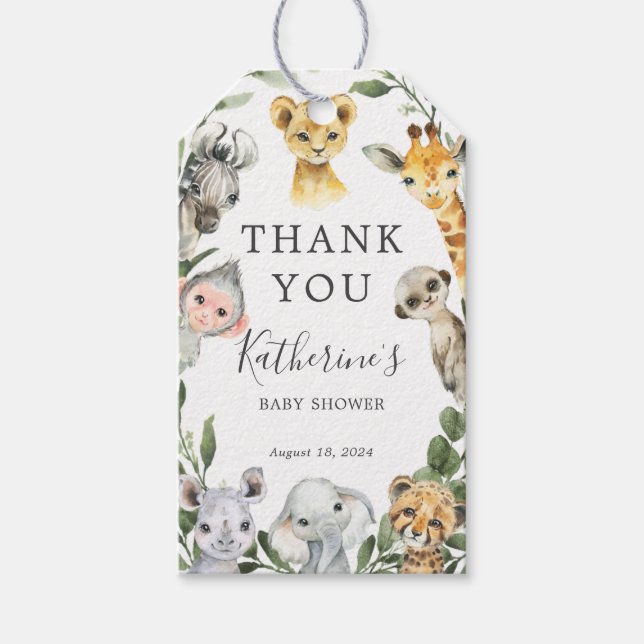 Étiquettes-cadeau Balise Safari Animaux Baby shower Favoriser (Devant)