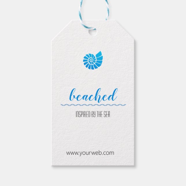 Étiquettes-cadeau Balise Shell Logo Blue Beach Thème White Hang (Devant)