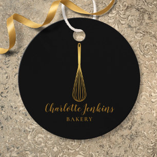 Étiquettes Cadeau Balise Simple Black Gold Whisk Bakery Patisserie