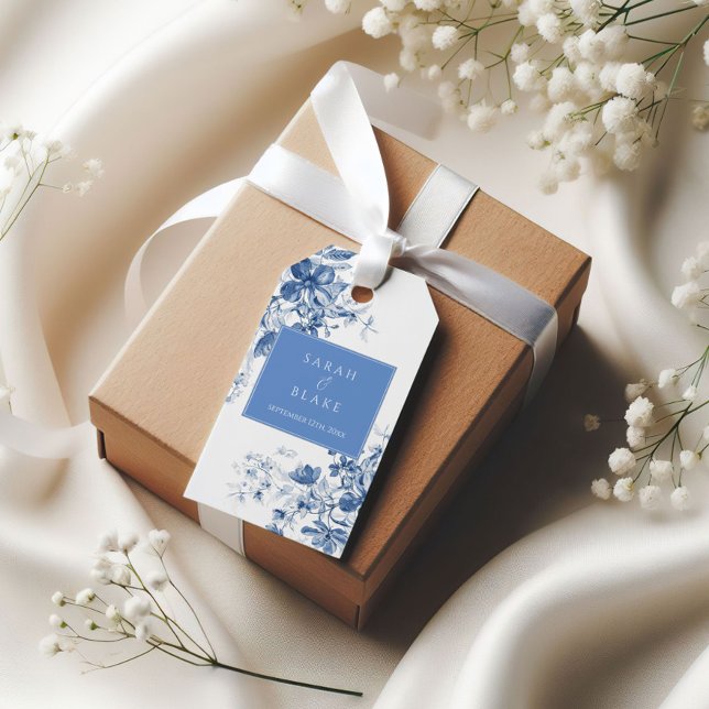 Étiquettes-cadeau Balise Toile Bleue Fleur Mariage Favor (Créateur téléchargé)