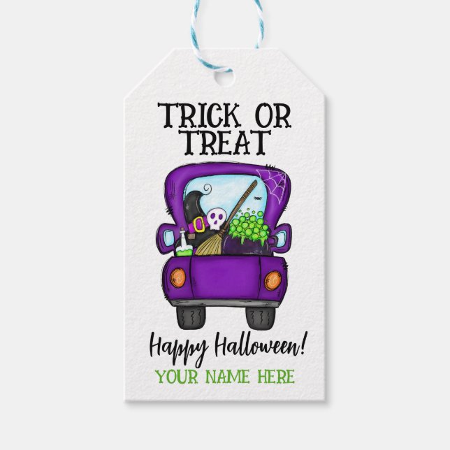 Étiquettes-cadeau Balise Trick ou Treat Favor (Devant)