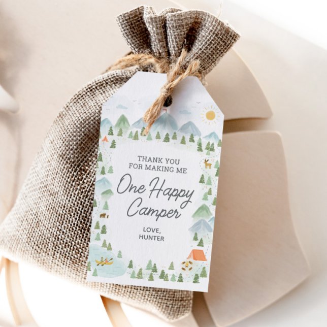 Étiquettes-cadeau Balise Un Joyeux Camper 1er Anniversaire Favoriser (Créateur téléchargé)