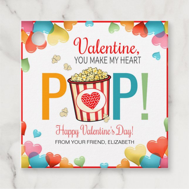 Étiquettes Cadeau Balise Valentine Popcorn (Devant)