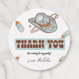 Étiquettes Cadeau Balise Western Cowboy Blue Birthday Circle Merci
