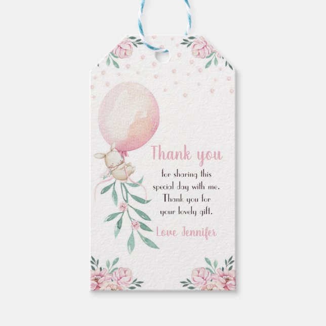 Étiquettes-cadeau Balises Bunny Favor Fille Ballons rose (Devant)